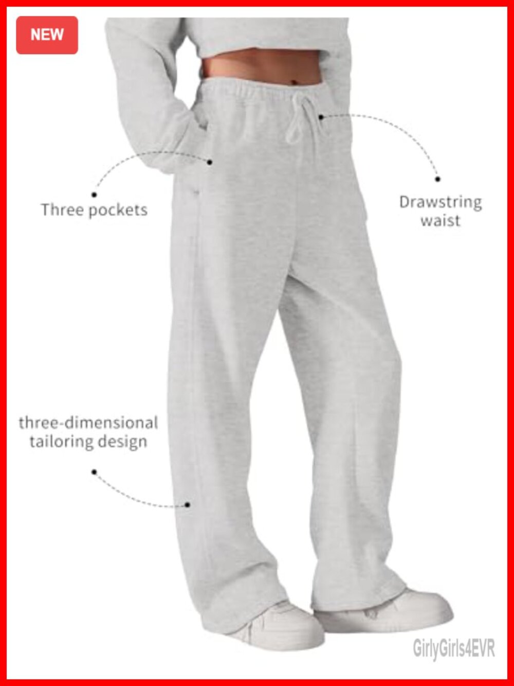 Super Soft Cotton Fleece Wide Leg Sweatpants Baggy Joggers with Pockets - Picture 2 of 6